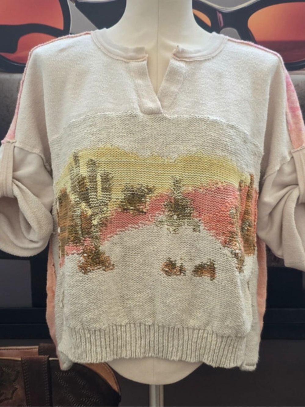 Anthropologie Pilcro Desert Intarsia Landscape Sweater Top Relaxed Fit - SMALL